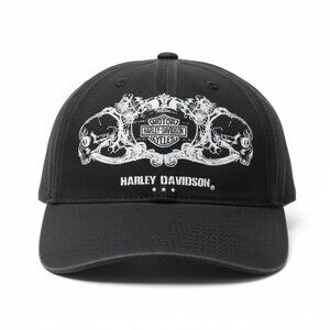 Harley-Davidson Reversible Skull Cap Biker Hat Black Graphic Streetwear Adjusts